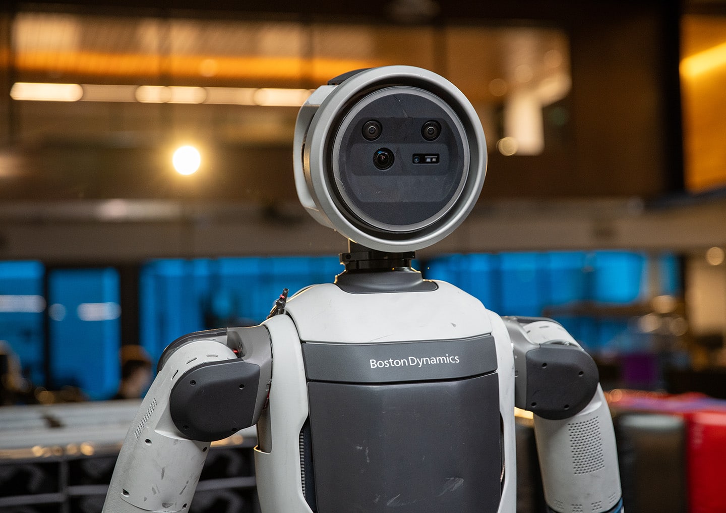 A headshot of the Atlas robot from Boston Dynamics